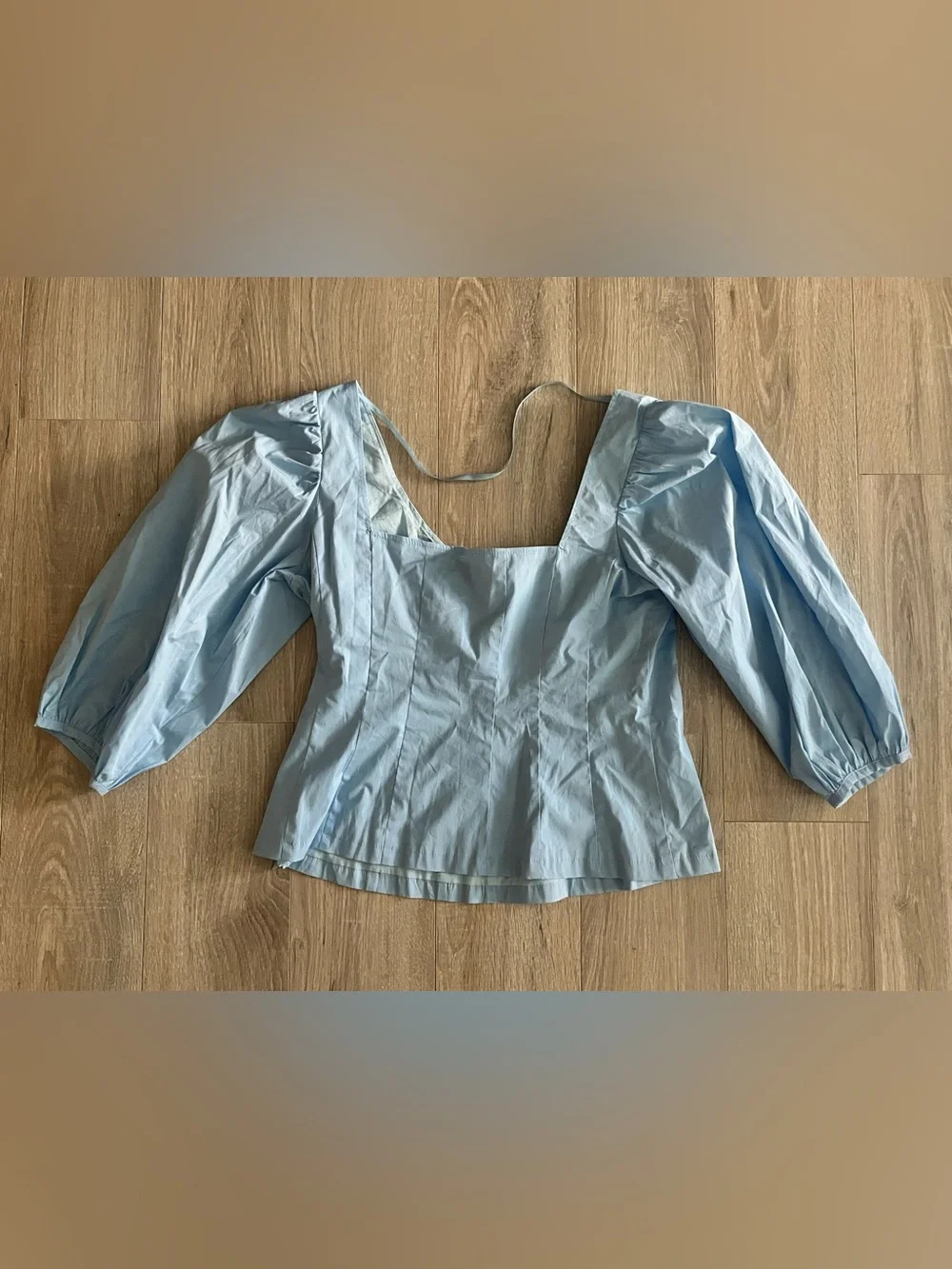 STAUD Women’s Swell Too French Blue Puff Sleeves Square Neck - Size 14